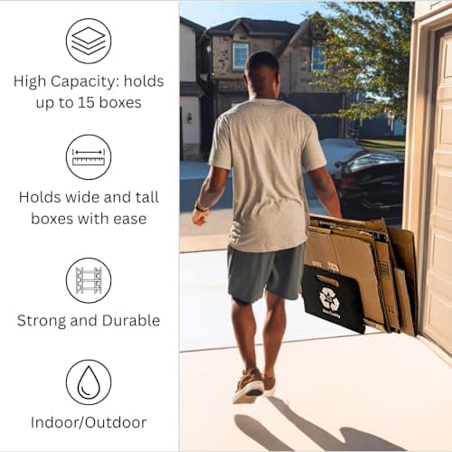 Box Caddy - Cardboard Recycling Organizer. The ultimate solution to store, transport, and recycle your boxes. Eliminates cardboard clutter. (Black/White) - Thumbnail 2