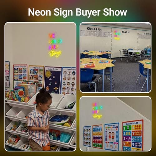 FAXFSIGN We Can Do Hard Things Neon Sign Classroom Led Neon Light Kids Wall Art Decor for Bedroom Library Office Postive Inspirational Children Students Birthday Gifts - Thumbnail 4