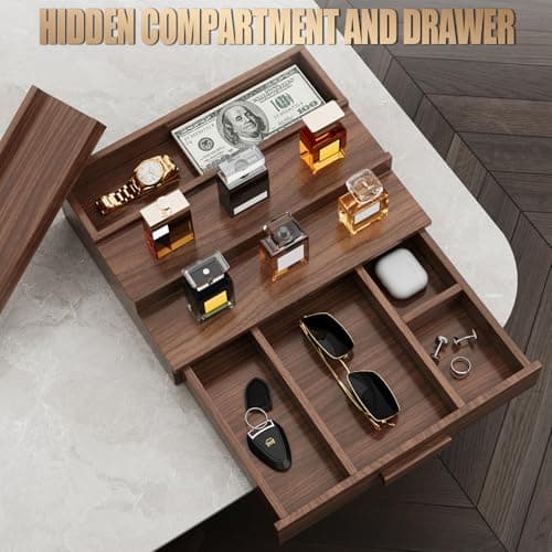 Gernshe Solid Walnut Cologne Organizer for Men,Cologne Stand,3 Tier Wooden Cologne Holder Shelf Display,Perfume Stand Organizer with Drawer Storage,Gift for Men Dad Husband,Mens Valentines Day Gifts - Thumbnail 2