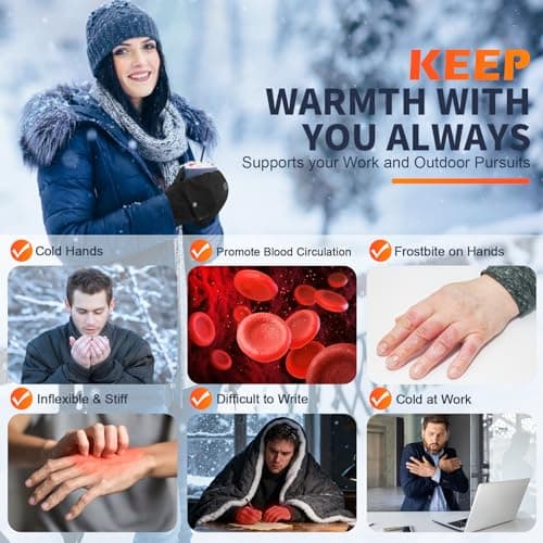 Heated Gloves for Men Women, Rechargeable Detachable Full & Half Hands Heated Glove Fingerless Electric Heating Gloves Hand Warmer for Work, Hunting, Skiing, Outdoor Work (Black-Gray, L) - Thumbnail 2