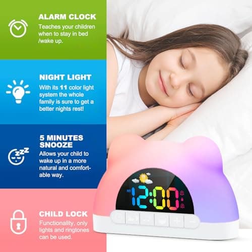 Azyh Alarm Clock for Kids, Ok to Wake Clock with Green Light Red Light, Children's Sleep Trainer,10 Ringtones,3 Brightness, Dual Alarms, Digital Alarm Clock for Adults Boy Girl Toddler Bedroom - Thumbnail 3