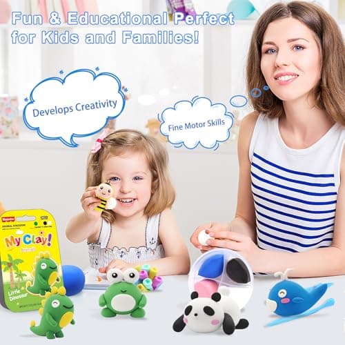 Air Dry Clay for Kids, 12 Animals Modeling Clay Kit with 8 Sculpting Tools and Clear Acrylic Sheet, Soft & Non-Sticky, Safe & Non-Toxic Magic Clays, DIY Arts & Crafts Creative Gift for Boys & Girls - Thumbnail 5