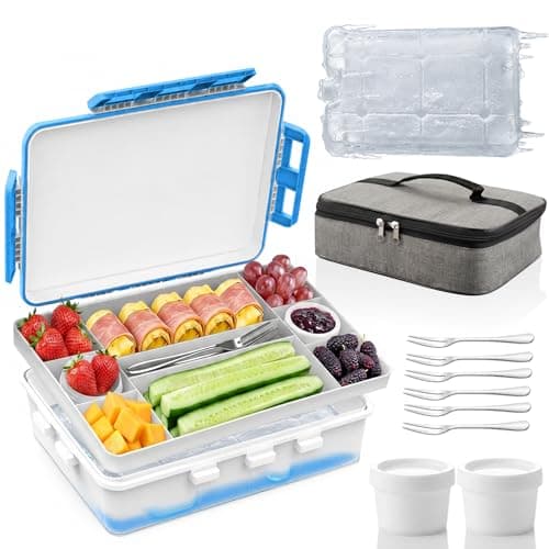 TORQBEAST Chilled Snackle Box Divided Serving Tray with Ice Pack Individual Lids Container,Portable Freezer Cooler Picnic Travel Snack Container for Beach Camping Road Trip Essentials Insulated Bag - Image 1
