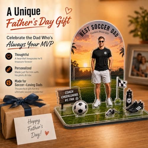 Personalized Acrylic Plaque with Photo, Custom Father’s Day Gift for Dad, First Father’s Day Keepsake, Personalized Acrylic Stand for Dad Husband Grandpa (Soccer) - Thumbnail 5