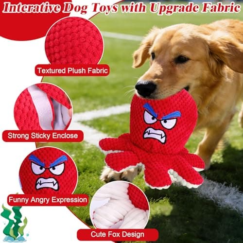 Mity rain Interactive Dog Toys with Thicken Plush, Moving Dog Toy with Recording Mode Shaking & Singing Mode Bouncing, Funny Ball Jumping to Keep Them Busy & Chase, Rechargeable (Octopus) - Thumbnail 2