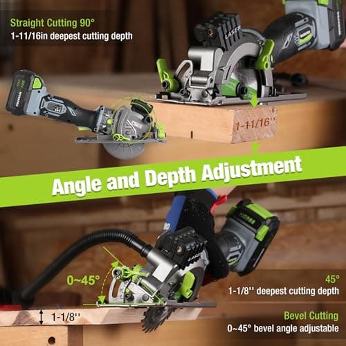 WORKPRO 20V Cordless Mini Circular Saw, 4-1/2" Compact Wireless Circular Saw 4.0Ah Battery, Fast Charger, 3 Blades, 4500RPM, Laser Guide, Max Cutting Depth 1-11/16"(90°), 1-1/8"(45°) - Thumbnail 3