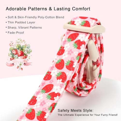 Babole Pet Strawberry Dog Collar Summer Pink Girl Dog Collars for Medium Dogs - Lightweight Adjustable Cute Female Dogs Everyday Collar with Safety Buckle M - Thumbnail 4