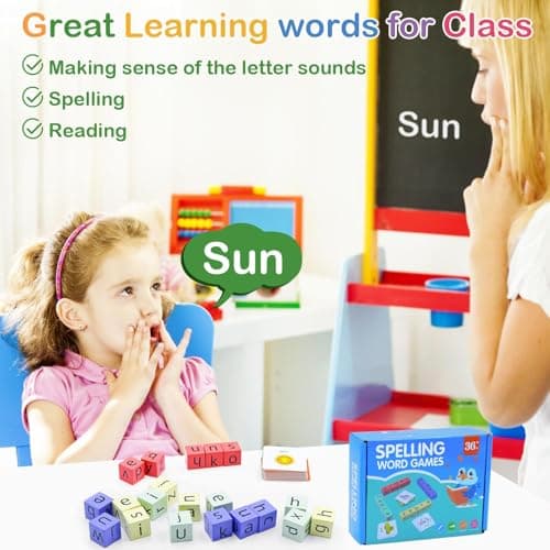 Humerry Spelling Games for Kids Ages 3-6, CVC Word Matching Letter Game, Phonics Learning Toy with 54 Flash Cards for Preschool Boys Girls - Thumbnail 2