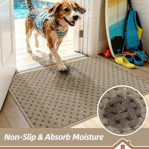 BEQHAUSE Dirt Trapper Door Mat Non-Slip Entryway Rugs Stain Resistant Absorbent Dog Doormats Woven-Look Washable Welcome Floor Doormat for Front Back Door, Dirty Wet Shoes & Paws, 24" x 36", Beige - Thumbnail 3