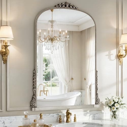 Large Bronze Vintage Mirror: 40"x29" Matt Silver Antique Wall Mounted Mirror - Baroque Traditional Ornate for Wall/Mantel/Entryway/Hallway - Home Decor for Living Room (Upgrade Tempered Glass) - Image 1