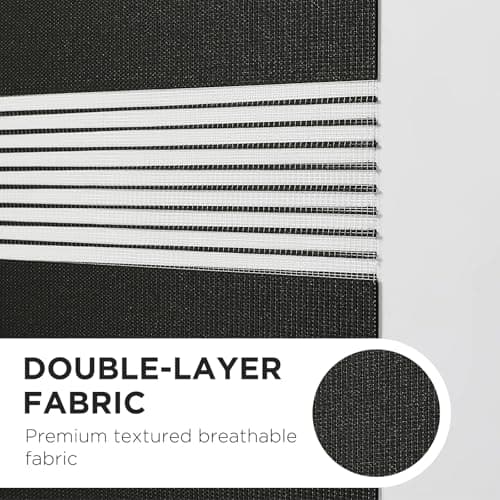Joydeco Cordless Zebra Blinds for Windows, Dual Layer Light Control Window Blinds with Light-Proof Aluminum Cover, Free-Stop Roller Shades for Home & Office (Black,34.5" W x 75" H) - Thumbnail 4