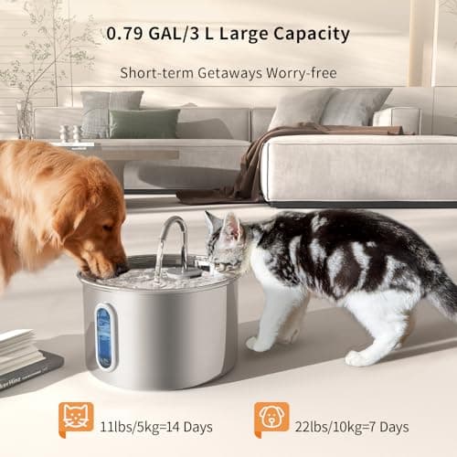 Stainless Steel Cat Water Fountain, Corded 3L/101oz Pet Water Fountain, Dog Waterer with Quiet Pump and 4-Layer Filtration for Cats and Dogs - Thumbnail 4