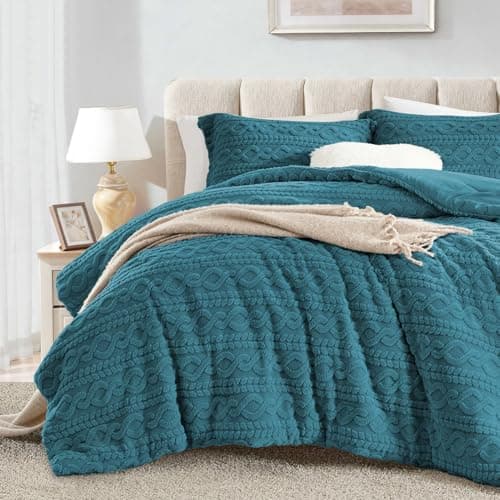 Homelike Moment Fluffy King Size Comforter Set, Teal Blue Sherpa Fleece Comforter King Size, Luxury Fuzzy Warm Bed Set for Winter 3 Piece - Image 1