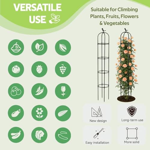 Jesosia Obelisk Trellis for Climbing Plants Outdoor - Heavy Duty Plastic Coated Steel Core Garden Arch Metal Trellis - Rustproof Tomato Cage Vertical Plant Support for Vines Vegetables Flowers Indoor - Thumbnail 5