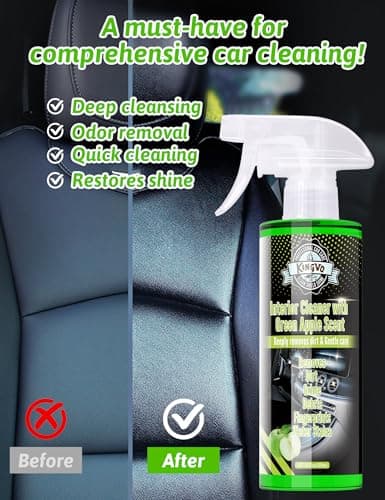 Kingvo Interior Car Cleaner, Car Seat Cleaner Cleaning Kit Carpet Shiny Stuff Deep Cleans Rubber Floor Mat Truck,Green Apple Scent - Thumbnail 6