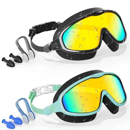 Aegend Swim Goggles 2PCS Wider Vision Swimming Goggles for Kids 3-14 (Aqua & Gold Plated) - Image 1