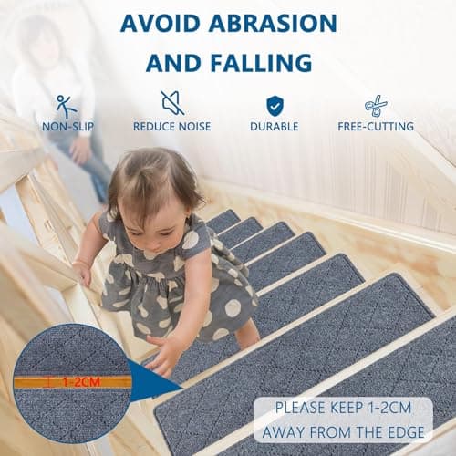 KOOTETA Stair Treads for Wooden Steps Indoor, 15 Pack 8" X 30" Non Slip Carpet Stair Treads with Reusable Adhesive for Kids Elders and Dogs, Surface Polyester TPR Backing Stair Runner Rugs, Dark Grey - Thumbnail 5