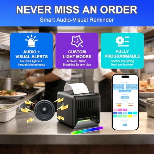 Milestone P80E POS Receipt Printer, 80mm USB Thermal Receipt Printer with Auto Cutter & Audio-Visual Alerts, Restaurant Kitchen Retail Printers with USB Ethernet Cash Drawer Support Windows Mac - Thumbnail 3