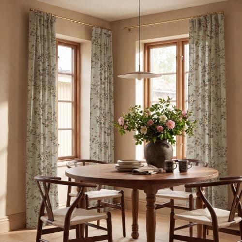 NICETOWN Floral Linen Curtains 96" Long Vintage Drapes 2 Panels, Ivory - Thumbnail 6