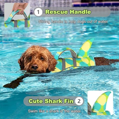 Dogcheer Dog Shark Swim Vest, Adjustable Reflective Life Jacket with Handle, High Buoyancy Pet Float Vest for Pool, Lake, Beach, Kayaking, Boating Adventures - Colorful Green,XS - Thumbnail 3