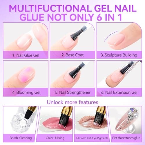 Gelike EC Gel Nail Glue for Press On Nails: 6 in 1 Strong UV Nail Glue for Nail Tips and Acrylic Fake Nail - Long Lasting 28 Days Quick Dry - Beginner Friendly DIY for Home Salon - Thumbnail 3
