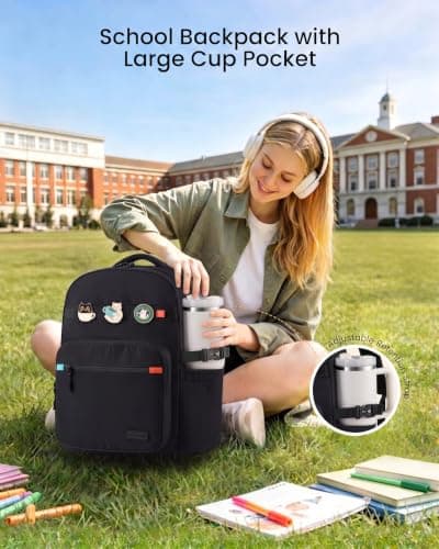 LOVEVOOK Laptop Backpack for Women with 40oz Tumbler Holder, Lightweight School Backpack Fits 17.3 Inch Laptop, Cute College Backpack for Work, Travel & Daily Commute - Thumbnail 3