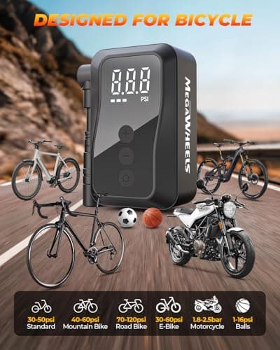 MEGAWHEELS Mini Bike Pump, 25s Fast Inflate Mini Bike Tire Pump with Gauge, 150PSI Portable Bike Pump with Presta and Schrader Valve for City Bike, Road Bike, Mountain Bike, Motorcycle - Thumbnail 4