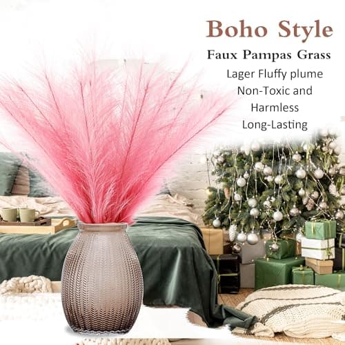 Acfruits Pink Pampas Grass Small, 30 Pcs 17" Faux Pampas Grass Short Decor, Pompas Grass Flower Arrangement and Vase Filler for Boho Home Wedding Decoration - Thumbnail 5