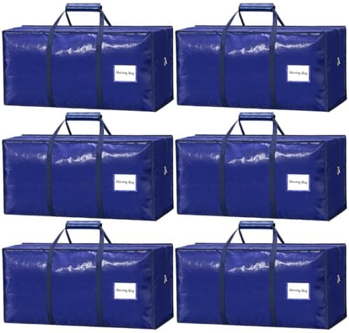 6 Pack Large Moving Bags Heavy Duty – Reusable Storage Bags with Zippers & Handles | Extra-Large Packing Bags for Moving Boxes, Clothes, Bedding, Holiday Décor & Home Storage - Image 1