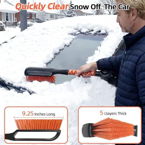 AMADAW 27" 2-in-1 Snow Brush and Ice Scrapers for Car Windshield [Military-Grade Rugged Durability] Removable for Easy Storage, Suitable for Sedans, SUVs and Trucks（Orange） - Thumbnail 6