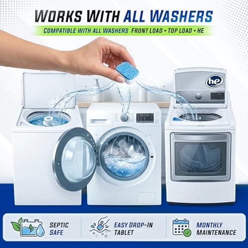 Washing Machine Cleaner Tablets 25 Pack – Rinses Away Pet Hair Trapped by Residue & Buildup, Compatible with Front Load, Top Load & HE Washers, Reaches Drum, Seal, Hoses & Pipes for Deep cleaning - Thumbnail 5