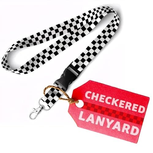 Black and White Checkered Lanyard - 17" x 0.8" Checkered Lanyards for ID Badges with Durable Polyester Strap & Detachable Stainless Steel Clasp - Lightweight Unisex Design Fits Keys, ID Cards & Passes