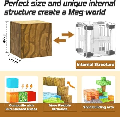 150PCS Magnetic Blocks-Build Mine Magnet World Pumpkin Edition Kids Building Outdoor Toys for 3 4 5 6 7 Years Old Boys Girls, Magnetic STEM Toddler Construction Toys for Halloween Birthday Gifts - Thumbnail 4