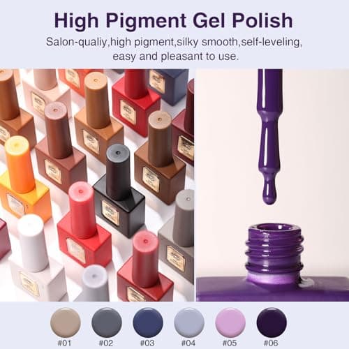 GELLAKTIK Gel Polish Set of 6 Colors 12ml with Purple Beige,Spring Gel Nail Polish Set for Salon DIY at Home, Soak Off LED UV Gel Nail Polish, Gifts for Women Girls - Thumbnail 2