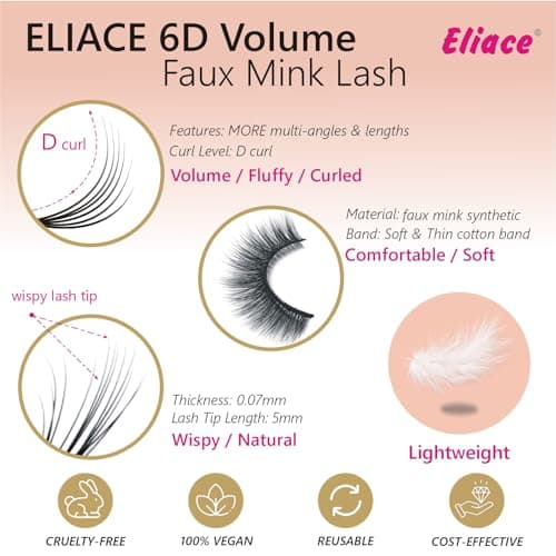 Eliace False Eyelashes Natural look Cat Eye Lashes Wispy Strips,6D Volume Mink lashes 30 Pairs 10 Mixed Styles Fake Eyelashes Pack,Wispy Eyelash Soft Reusable Dramatic Fluffy Beauty Lash Wholesale - Thumbnail 6