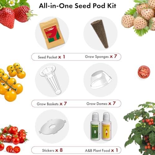 Strawberry Seed Pods for AeroGarden, Ahopegarden, iDOO Hydroponics Growing System, 350 Seeds+ Germination Including Red Cherry Tomato Golden Cherry Tomato, White Strawberry, Red Strawberry (7-Pods) - Thumbnail 4
