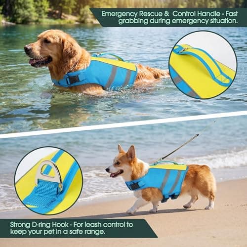 Kuoser Dog Life Jacket, High Flotation Dog Life Vest for Swimming & Boating, Adjustable Dogs Swim Vest with Rescue Handle, XS-XXL Reflective High Visibility Lifejacket for Small Medium Large Dogs - Thumbnail 4