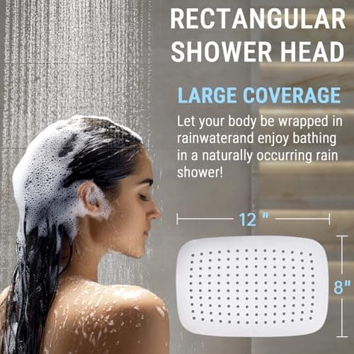 G-Promise 12 Inch Metal Rain Shower Head with Handheld Spray Combo, Massage Fixed and 7+2 Function Handheld Showerhead, Extended Diverter with 12 Inch Extension Arm, Extra Long stainless steels Hose - Thumbnail 5