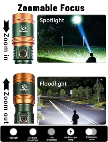 Rechargeable Flashlight High Lumens, Aluminum 5000Lumen Super Bright Flash Light, Zoomable Tactical Flashlight with Ignition Lens, Zoomable Focus, Waterproof, Powerful Flashlight for Home & Outdoors - Thumbnail 3