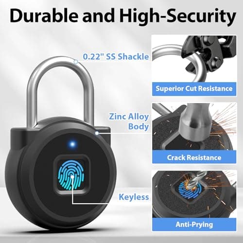 Keylesslife Fingerprint Padlock,Fingerprint Locker Lock,Biometric Smart Padlock Outdoor Waterproof Pad Lock for Locker Gym Fence Gate Toolbox Case Storage - Thumbnail 4