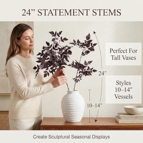 Power Your Lawn Fall Decorations for Home – Set of 6 Faux Plum Purple Cimicifuga Stems, 24” Realistic Autumn Branches for Vase, Table Centerpiece, Mantel & Halloween Decor - Thumbnail 2