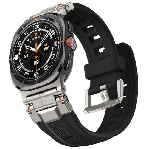 Bandletic Liquid Silicone Bands Compatible with Samsung Galaxy Watch Ultra Band 47mm for Men 2025 2024 - Soft Rugged Sport Strap with Stainless Steel Buckle - Black Band with Titanium Connector - Image 1