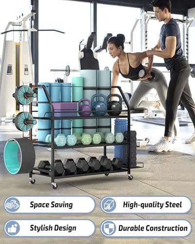 Staransun Staransun Weight Rack for Dumbbells - Widened Home Gym Storage Rack - Dumbbell Rack with 4 Flexible Wheels and Unique Storage on Both Sides - Thumbnail 3