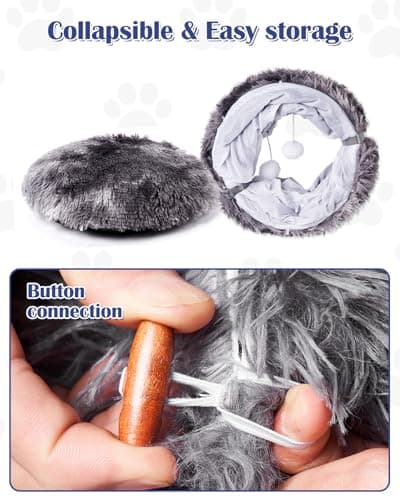 Cat Tunnel Bed with 20 Pcs Interactive Toys, 3-in-1 DIY Collapsible Plush Cat Tube with Washable Mat, Large Indoor Play Tunnel Cave for Kittens and Small Animals - Thumbnail 6
