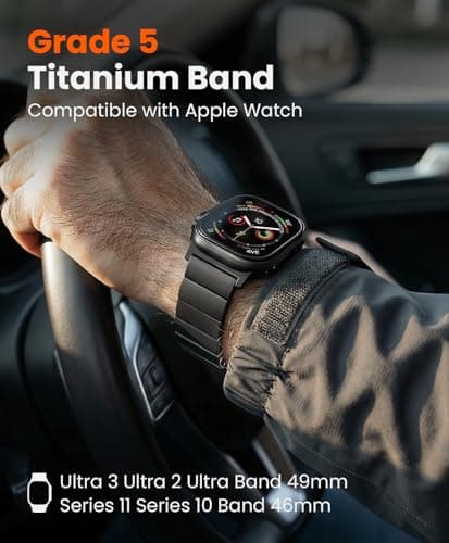 FiNESTONE CRNS02 Titanium Band Compatible with Apple Watch Ultra 3/2/1 49mm & Series 11/10 46mm,Anti-Stratch & Adjustable Magnetic Metal Watch Band,Premium Color Match,Mens Valentines Day Gifts - Thumbnail 2