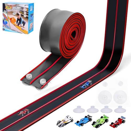 FUTESI Flexible Race Car Track for Kids 15 Ft Flex Tracks Starter Set Compatible with Diecast 1/64th Cars Portable Rolls Up Race Tracks with Strong Suction Cups Birthday Gifts for Boys Girls Ages 3+ - Image 1