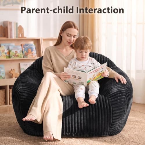 HUGHEAVEN Bean Bag Chair for Adults & Kids, Bean Bag with Armrests, Cozy Reading Chair with Back Support,Sofa for Bedroom, Living Room, Black - Thumbnail 3
