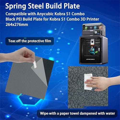 Tinytrees PEO PET Build Plate for Kobra S1 Combo 3D Printer: Double Sided Smooth PEO + PET Carbon Fiber Build Plate Bed Spring Steel Flexible Platform 264x276mm Compatible with Anycubic Kobra S1 Combo - Thumbnail 2