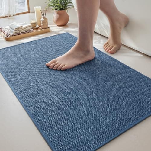 MontVoo Bath Mat Rug-Ultra Thin Non Slip Bath Mats for Bathroom Mat Quick Dry, Rubber Backing Washable Bathroom Rugs Fit Under Door, Absorbent Bath Rugs for Floor,20"x32",Blue - Image 1