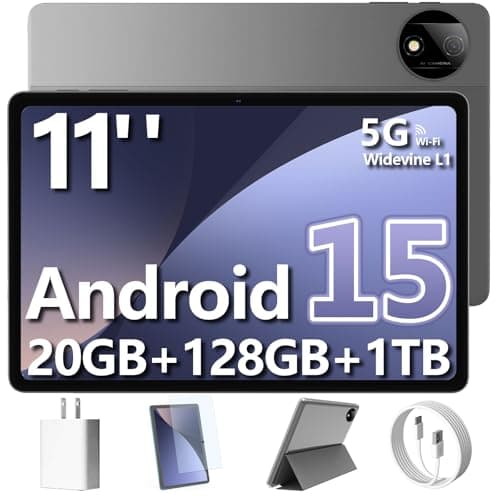 Tablet, 11-inch Android 15 tablets, 20GB+128GB+1TB expansion, Octa-core, 8000mAh large-capacity battery, 5G/2.4G WiFi6, GPS, Bluetooth 5.0, 5MP + 8MP dual cameras, Widevine L1, protective case - Black - Image 1